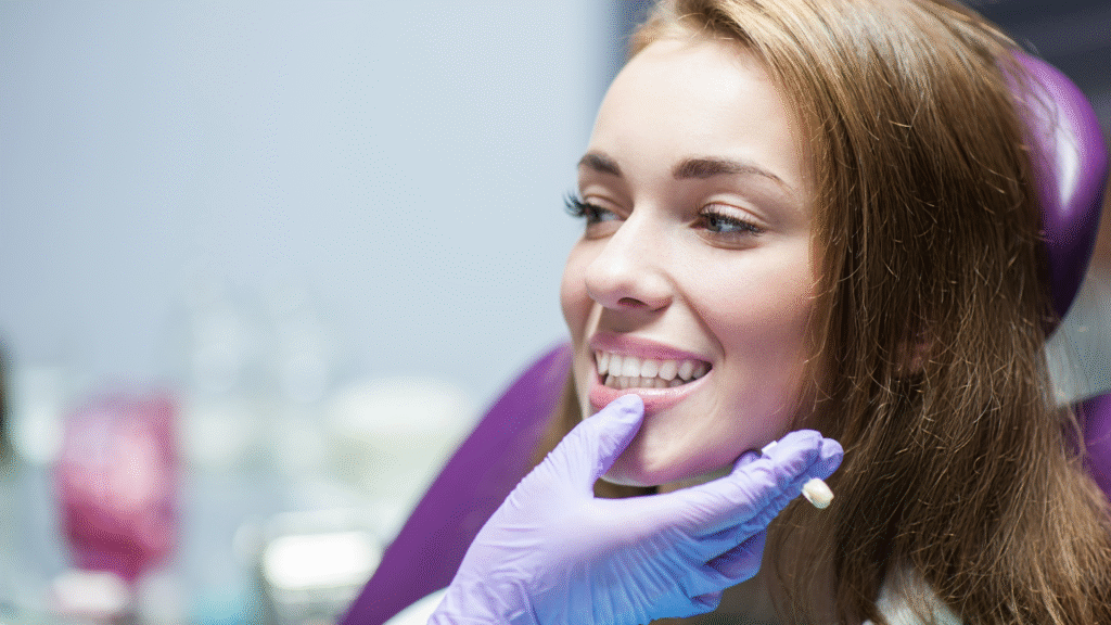 Smiling girl receiving dental treatment